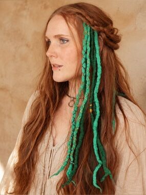 Green Merino Wool Clip In Dreadlocks Extensions Handmade Miss Violet Lace
